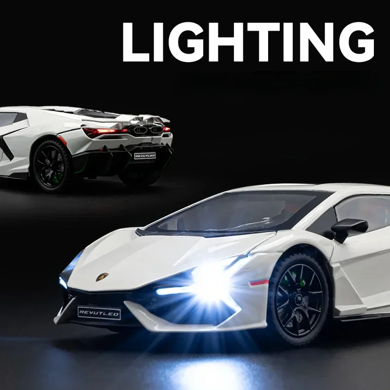 Simualtion 1:24 Lamborghini Revuelto Super Car Model with Sound Light Children Boy Diecast Toy Vehicle Collection Miniature