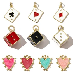 3pcs/Lot 18k Gold Plated Enamel Heart DIY Charms Women Cubic Ziron Horseshoe Necklace Pendants Dise Poke Earring Jewelry