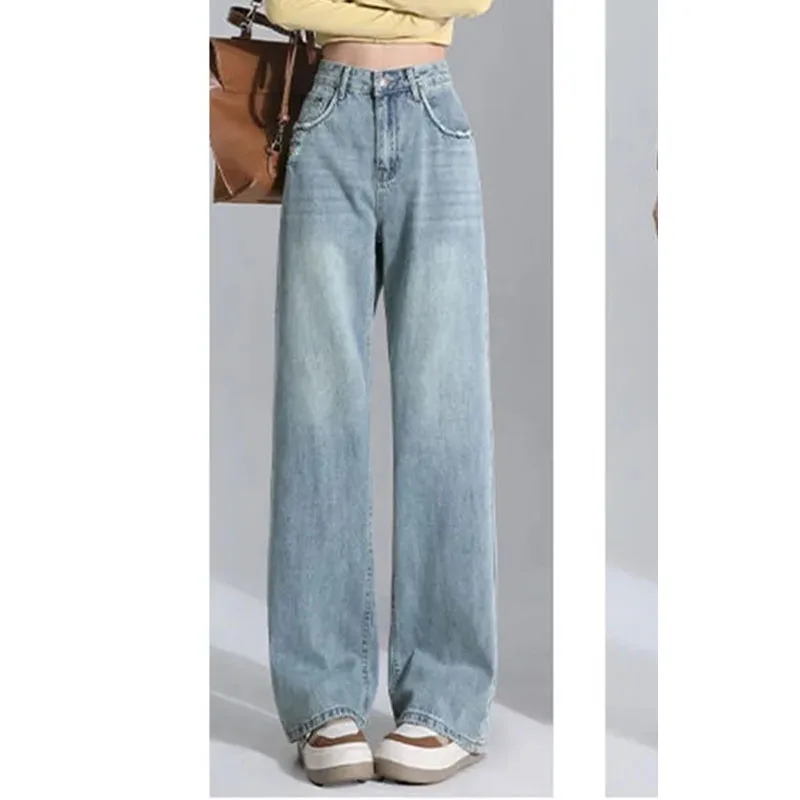 Retro Style Women Ripped Jeans Spring Summer Female Loose Mopping The Floor Hole Denim Pants Ladies High Waisted Cowboy Trousers