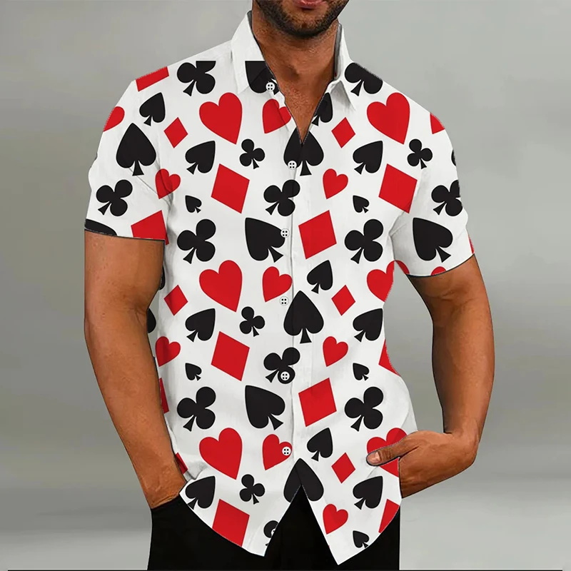 

Fashion Men's Shirt Playing Cards 8 Colors Hearts Spades 3D Printing Lapel Short Sleeve Outdoor Street Casual Men's Clothes