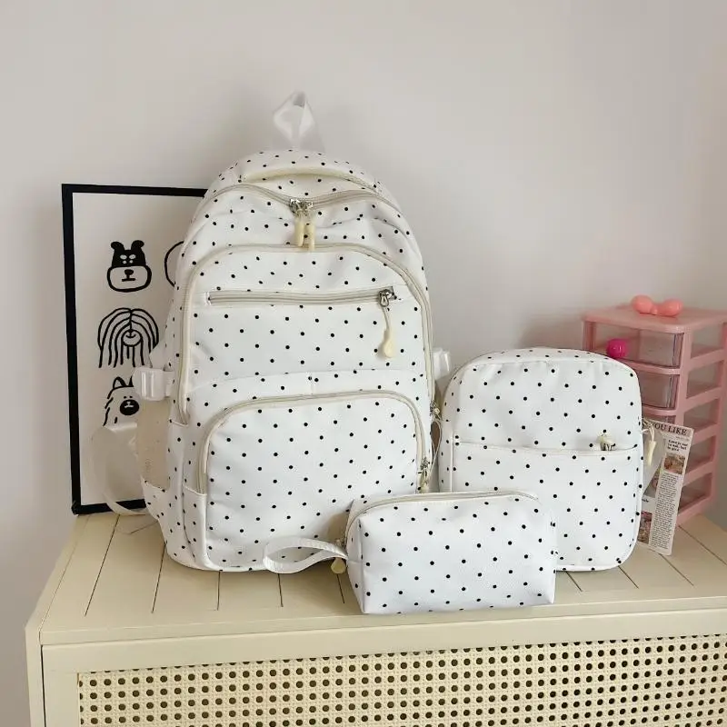 Nylon-Rucksack-Set mit Polka Dots, mehrere Fächer, Reißverschluss, Mädchen-Rucksack-Set, Aufbewahrung von Schreibwaren, Studentenrucksack, Mädchen-Geschenke – Detail 1