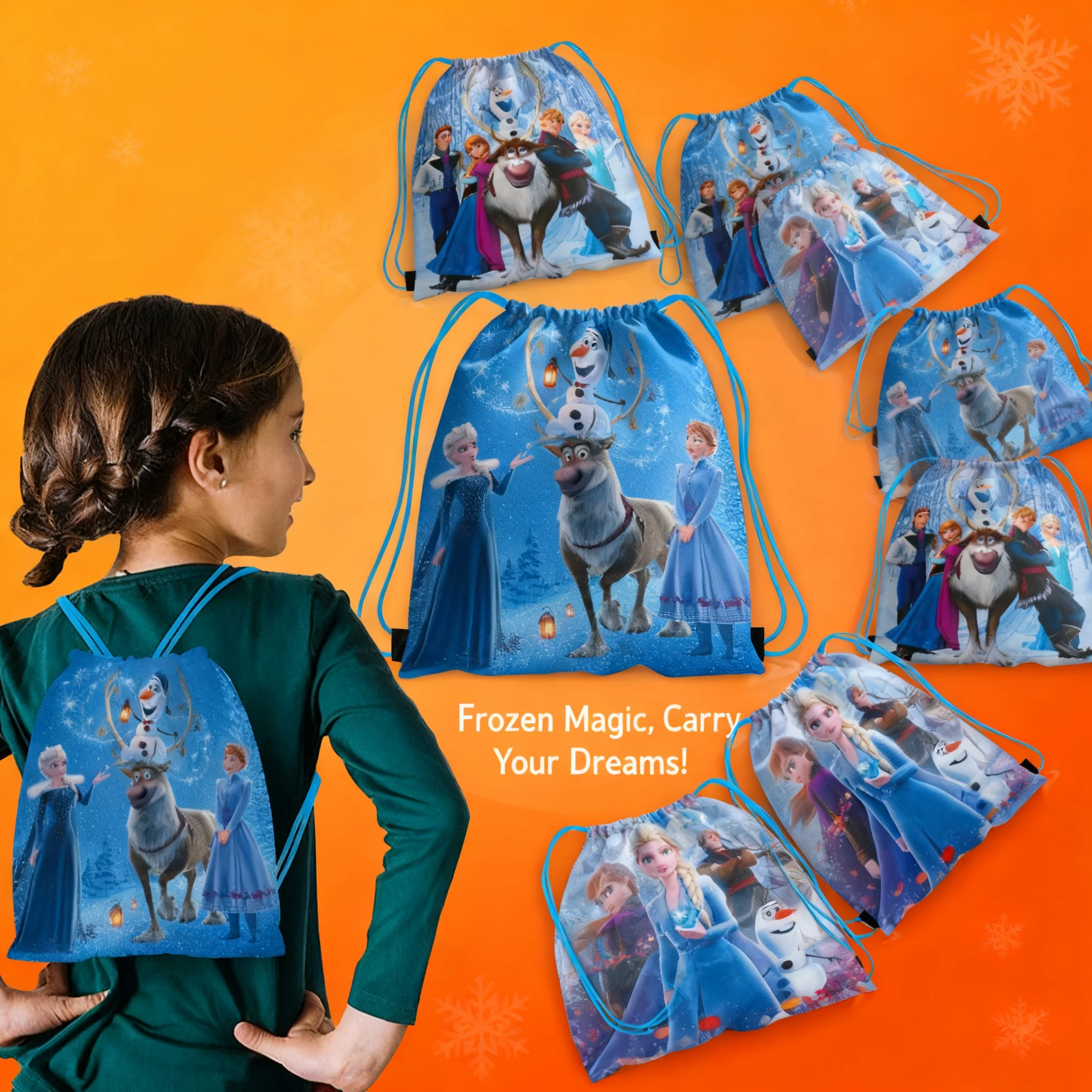 

Рюкзак в стиле аниме Disney Frozen с Эльзой и Анной, портативная сумка на шнурке для хранения, милый рюкзак для вечеринок, подарки для мальчиков и девочек