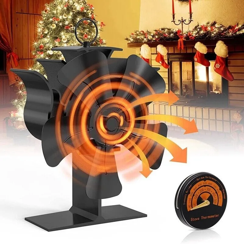 5 Blades Plum Fireplace Fan 25dB Silent Heat Powered Thermal Fan Home High Efficiency and Energy Saving Wood Log Stove Fan