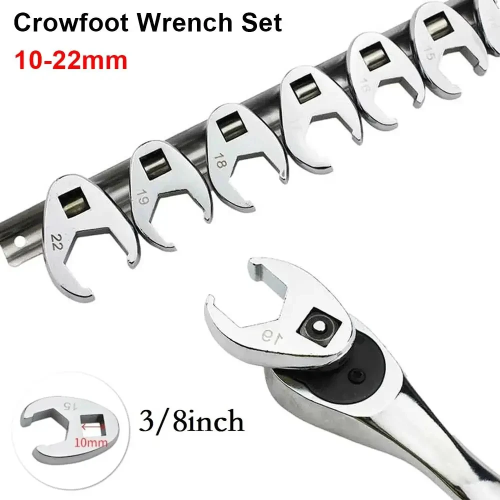 10 Stück/Set 10-22mm Schwalbenschwanzschlüssel Metrisch 3/8 Zoll Antrieb Offener Schraubenschlüssel Kohlenstoffstahl Hornschlüsselkopf – Detail 1
