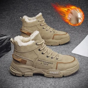 Bottes de neige en peluche pour hommes, baskets d'extérieur décontractées pour hommes, chaussures chaudes à lacets, bottes de rinçage coordonnantes, nouvelle mode, hiver