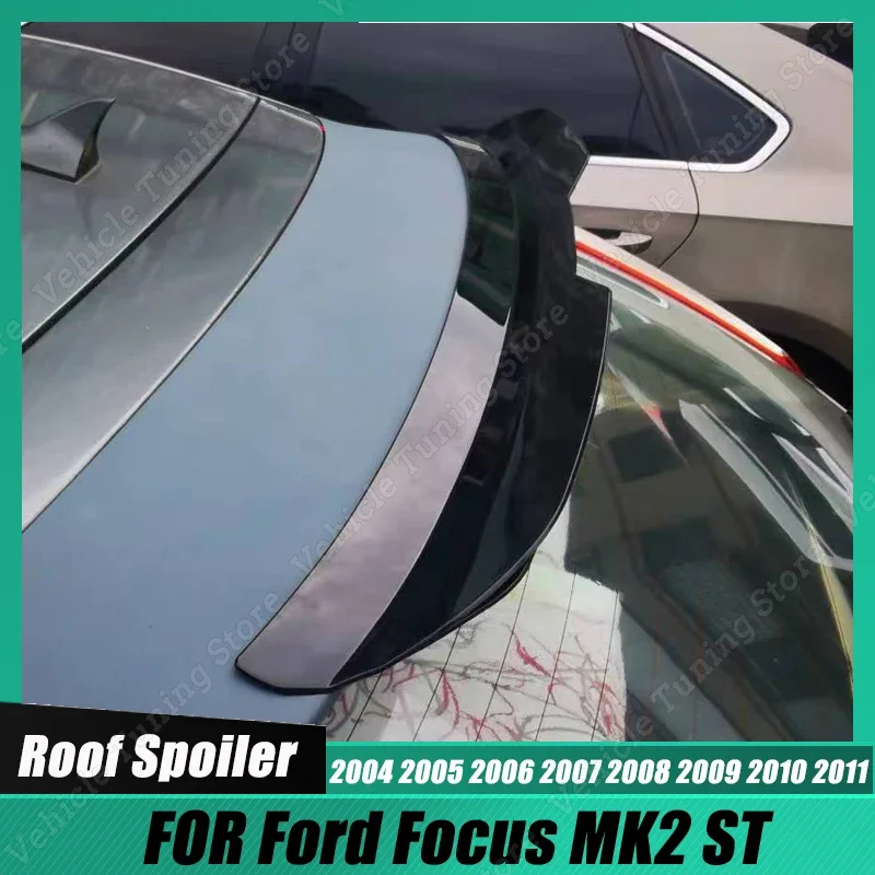 Car Rear Roof Lip Spoiler Wing Double layer For Ford Focus MK2 ST 2004-2011 Decorate Strips Body Kit Tuning Gloss Black ABS