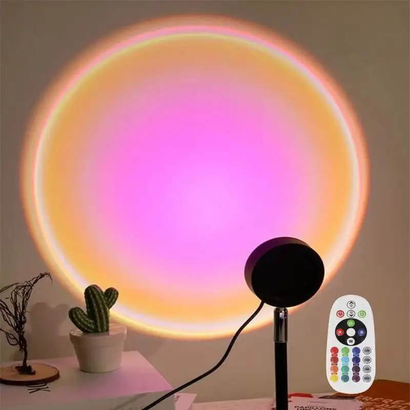 1 PCS Sunset LED Projection Light Remote Control, 16-color Environment USB Plug Night Light, Bedroom Decor Background Wall Photo