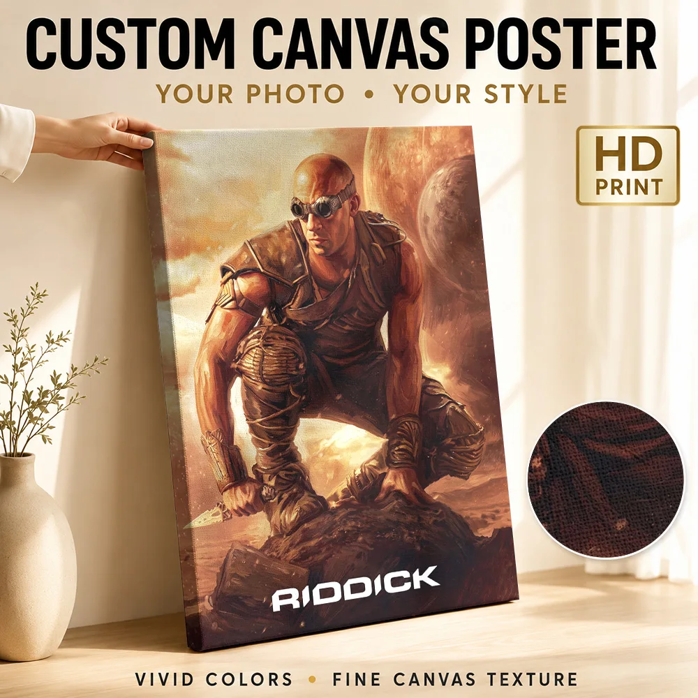 Riddick Movie  Art Canvas Poster Customized Photo Vintage Movie Wall Art for Home Theater Decor Collectible Ready to Hang Gift