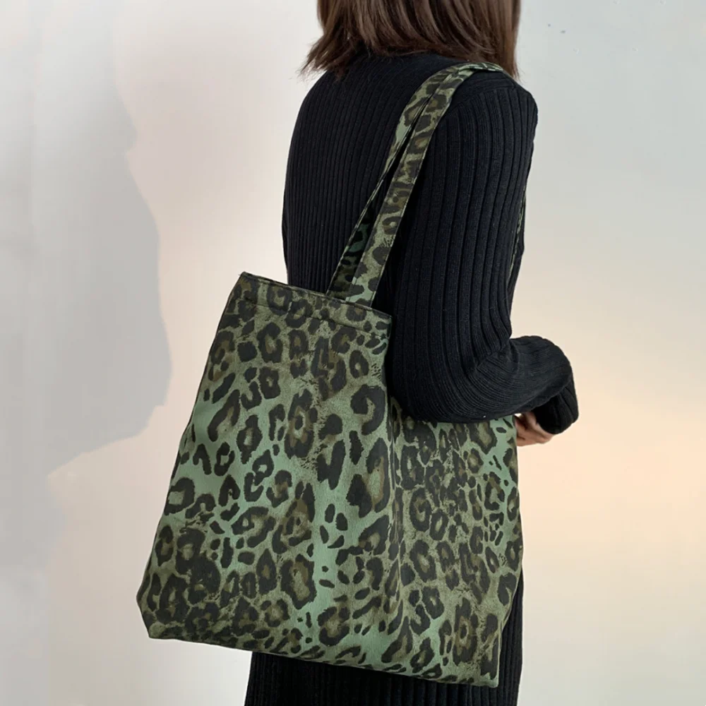 Bolso de hombro con estampado de leopardo para mujer, bolsa de lona de gran capacidad para compras, bolsos de ocio elegantes Vintage, bolso de tela