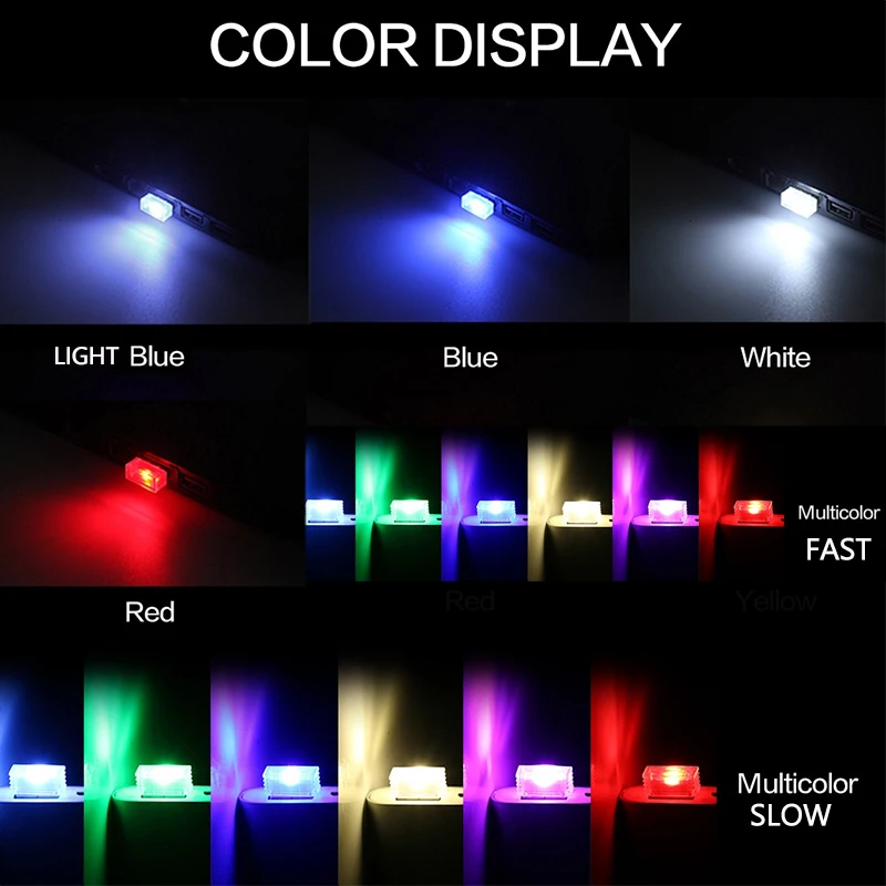 1pc Auto Colorful Decorative Lamp Car Accessory Car Light Auto Interior Atmosphere Light Mini USB LED Emergency Lighting