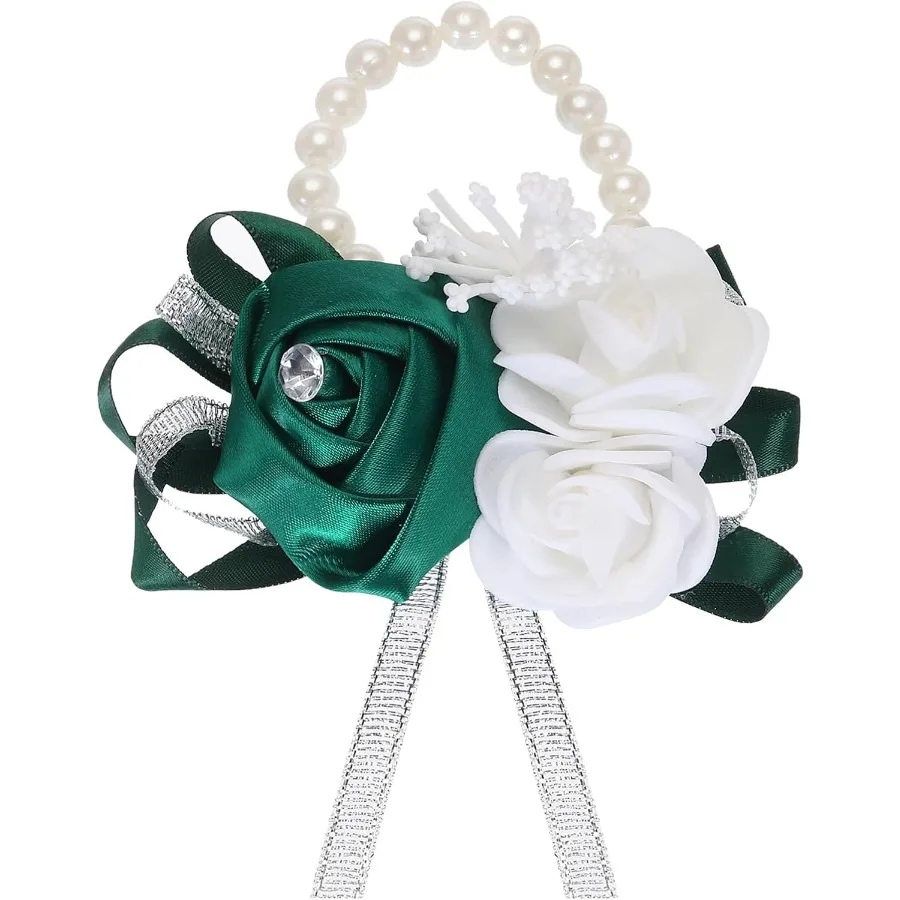 MECCANIXITY Ramillete de muñeca Pulseras de flores artificiales Muñeca rosa Novio Decorativo para ceremonia de boda Fiesta de graduación Anniversario