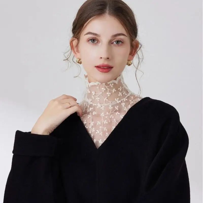 Cute Black Petal Fake Collar Detachable Lapel Lace Trim Slim Gauzy False Blouse for Women Removable Fashion Accessory