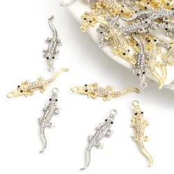 10pcs Rhinestones Inlaid Crocodile Charms Hiphop Rock Jewelry Findings DIY Popular Personality Necklace Keychain Alloy Pendants