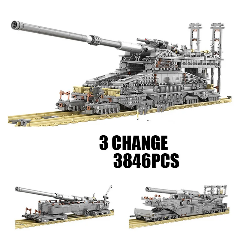 World War Germany Military Vehicle Dora 800mm Schwerer Gustav Railway Gun Model Build Block Army Figure Brick Toys For Gift