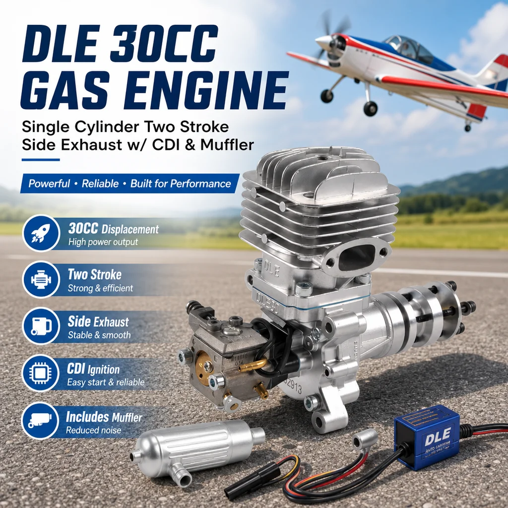 DLE 30CC Gas Engine Single Cylinder Two Stroke Side Exhaust w/ CDI &Muffler