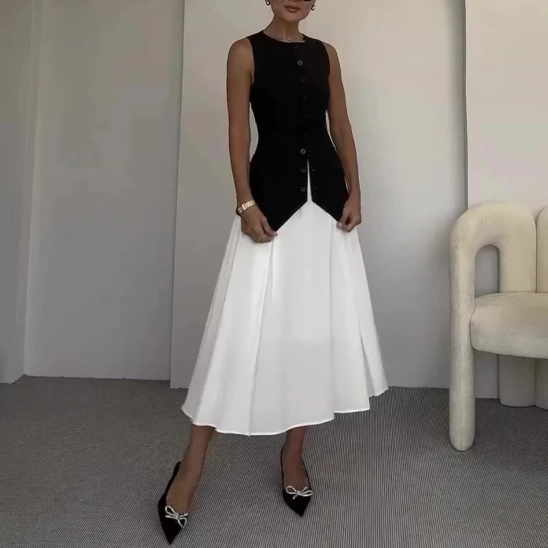 2026 Spring Summer New Womens Fashion Vest Camisole Waist Cinching Sleeveless Loose Comfortable Skirt Set