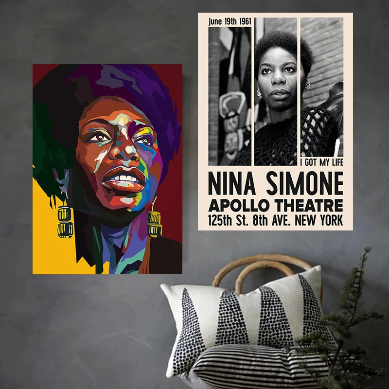 Vintage Jazz Singer Nina Simone Posters Music Band Star Canvas Painting HD Print Wall Art Pictures for Room Home Cafe Bar Decor