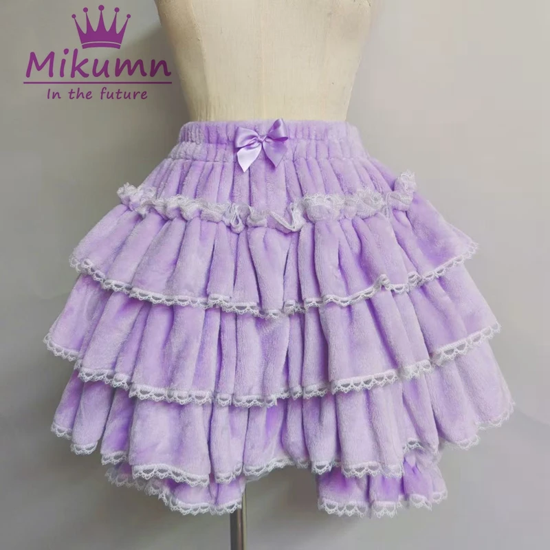 Harajuku Y2k Süße Rosa Weiße Kürbis Hosen Lolita Herbst Winter JK Plüsch Shorts Japanische Kawaii Rüschen Laterne Shorts
