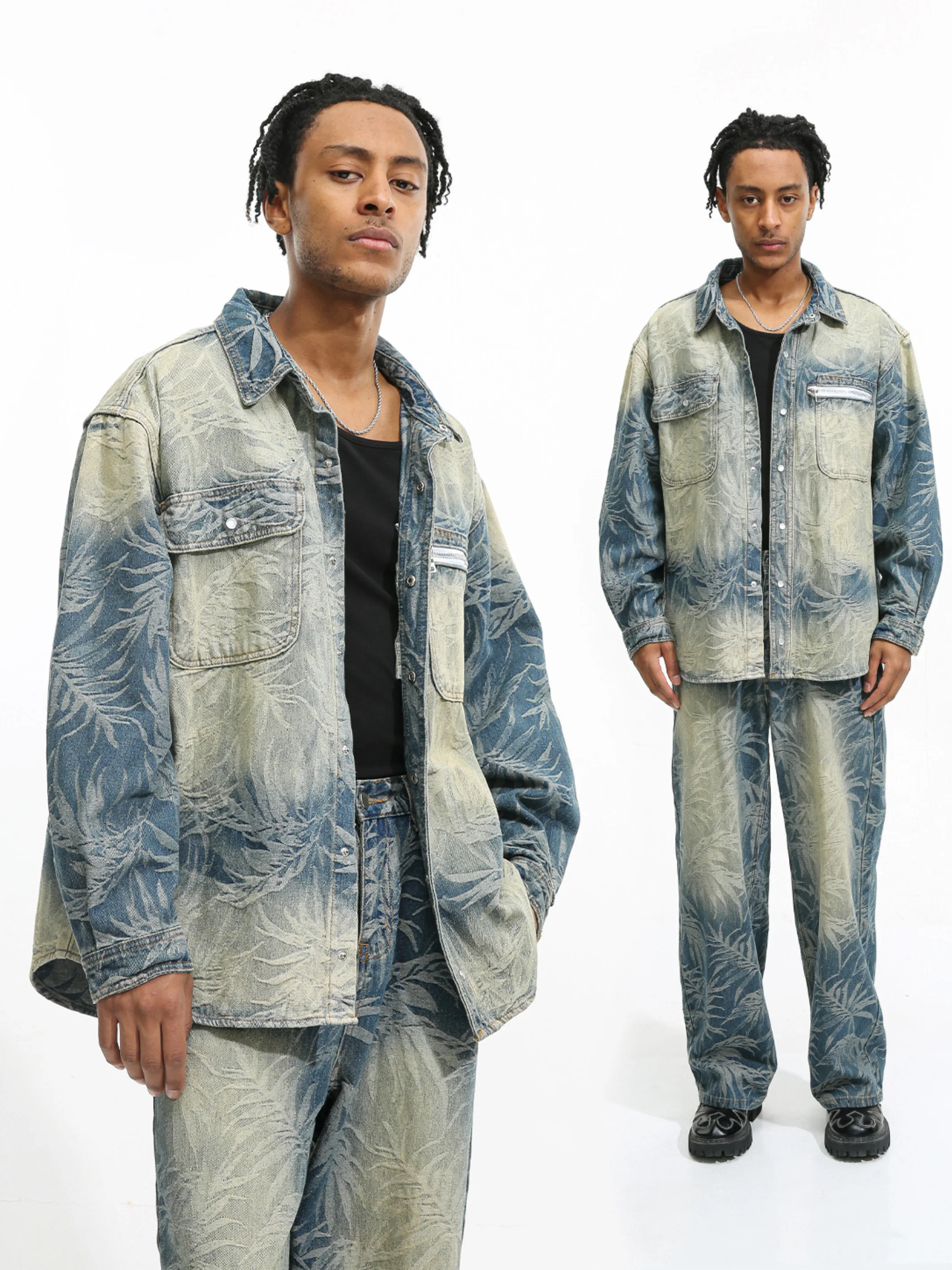 

2024 new Korean style loose casual retro printed trendy brand casual denim jacket suit for men and women