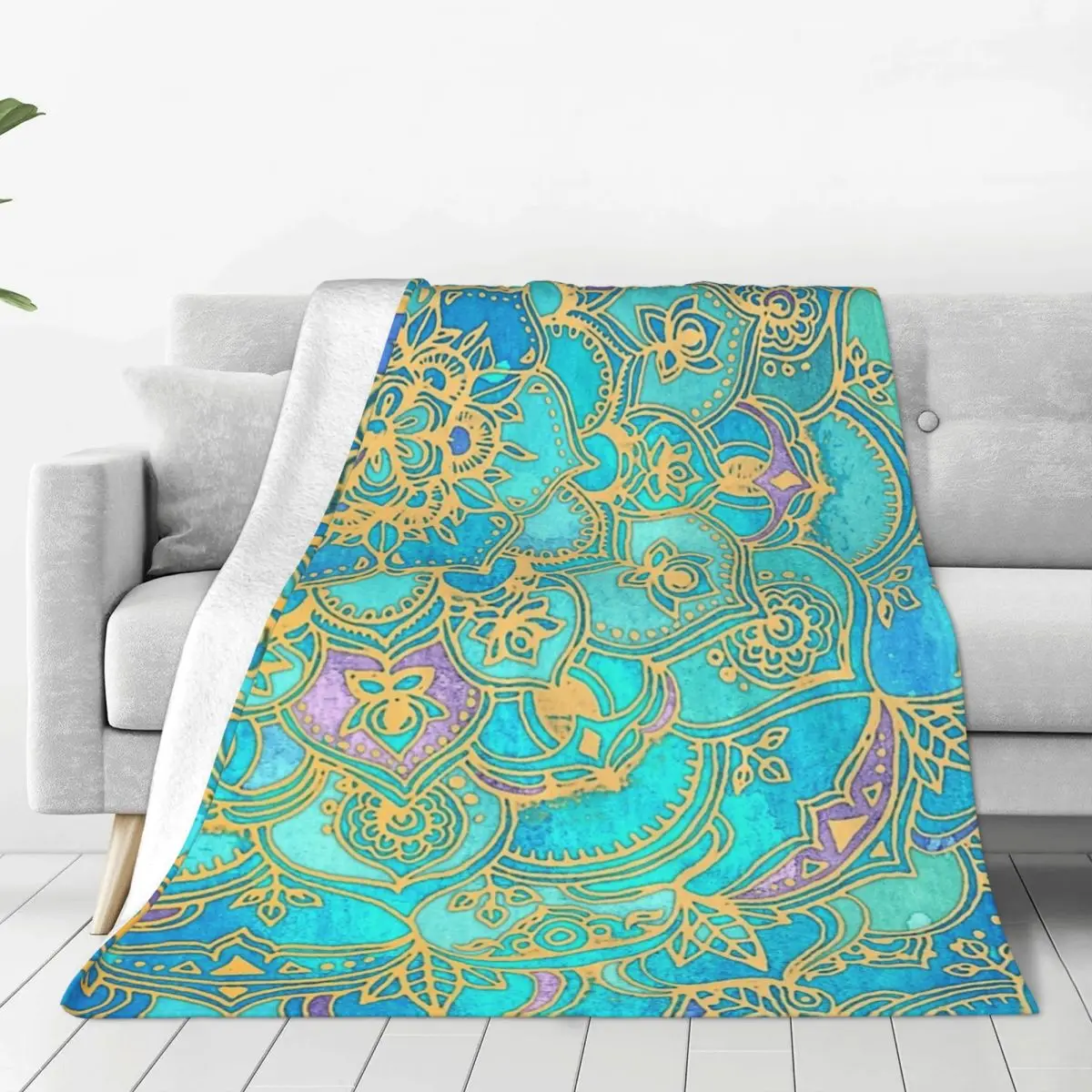 Sapphire & Jade Stained Glass Mandalas Blankets Fleece Throw Blanket Sofa For Couch Bedding Outdoor Throws Bedspread Quilt