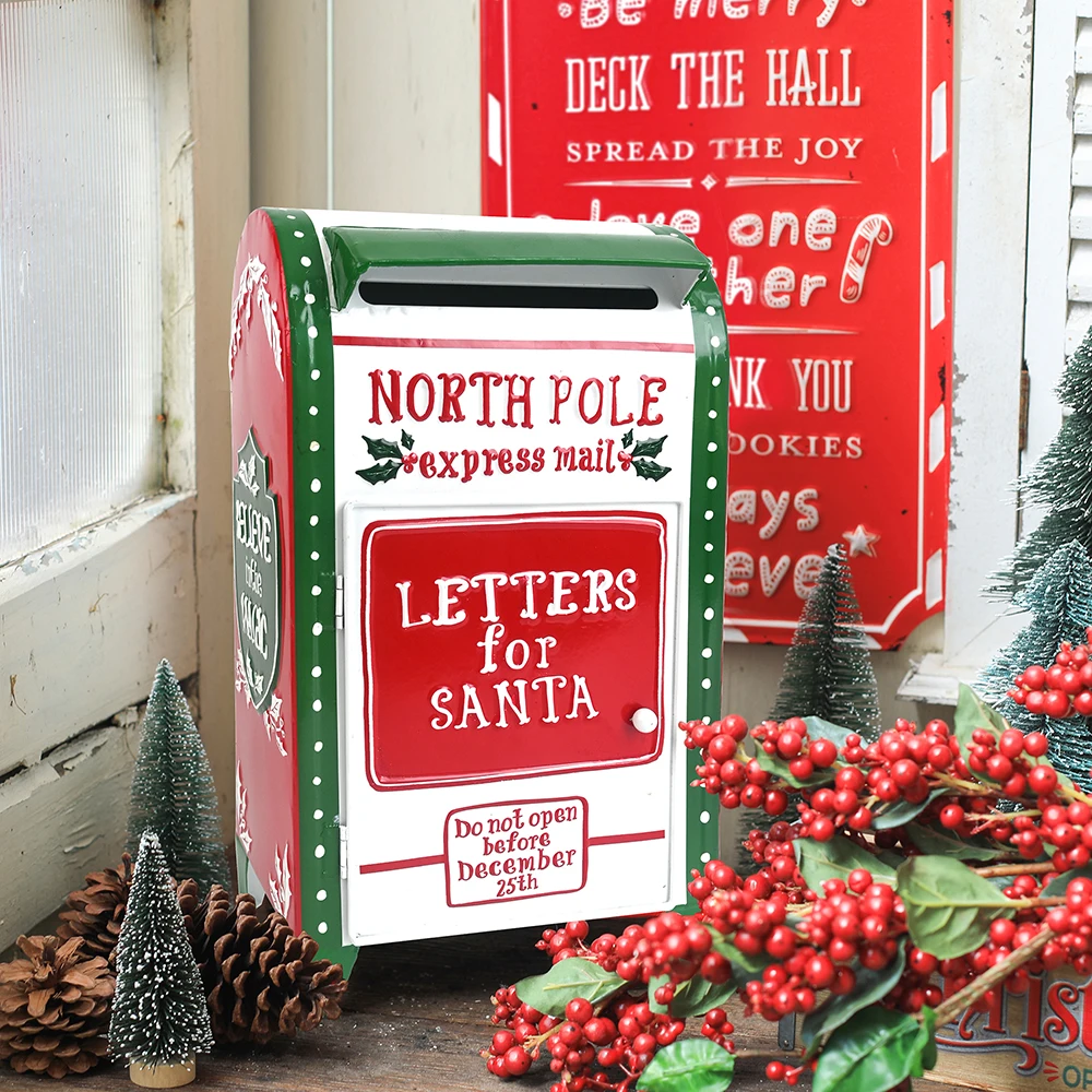 Christmas decorations Garden Metal Mailbox Christmas Wishing Mailbox Leaving Message Post Box Standing Santa Mailbox Farmhouse D