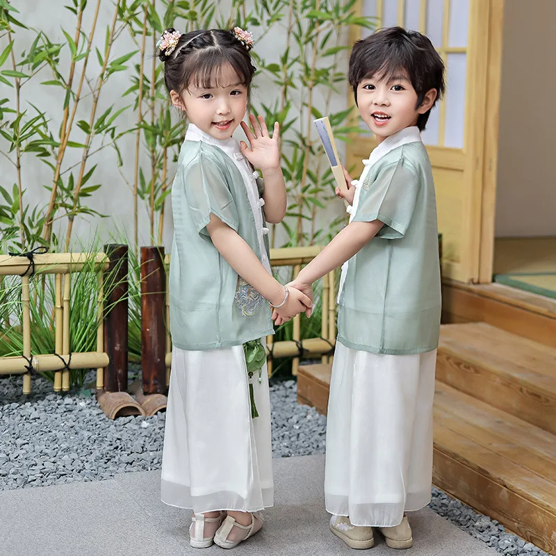 Hanfu-ropa de rendimiento de alta gama para niños, estilo chino, nuevo, estilo antiguo, guapo, moda fina, primavera y otoño