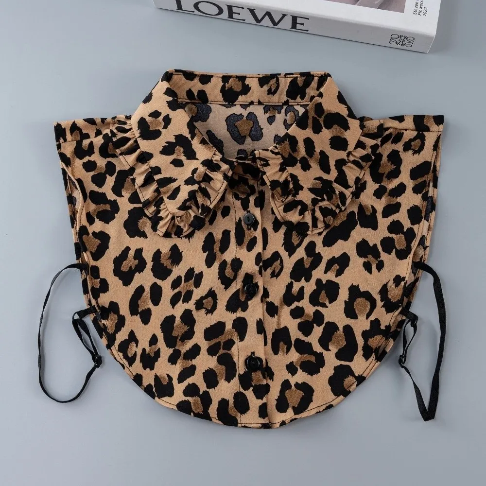 Ruffled Design Faux Shirt Collar Plaid Leopard Print Half Blouse Type False Collar Insert Versatile Style Blouse Collar
