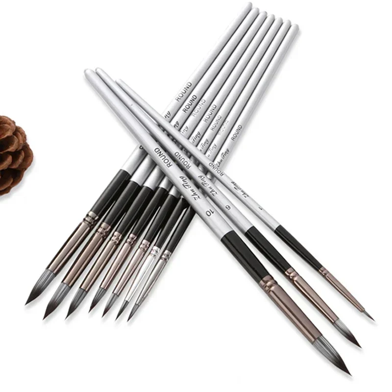 10pcs/set Round Pointed Watercolor Brush Nylon Hair Wooden Handle Acrylic Painting Pens Student School Drawing Stationery