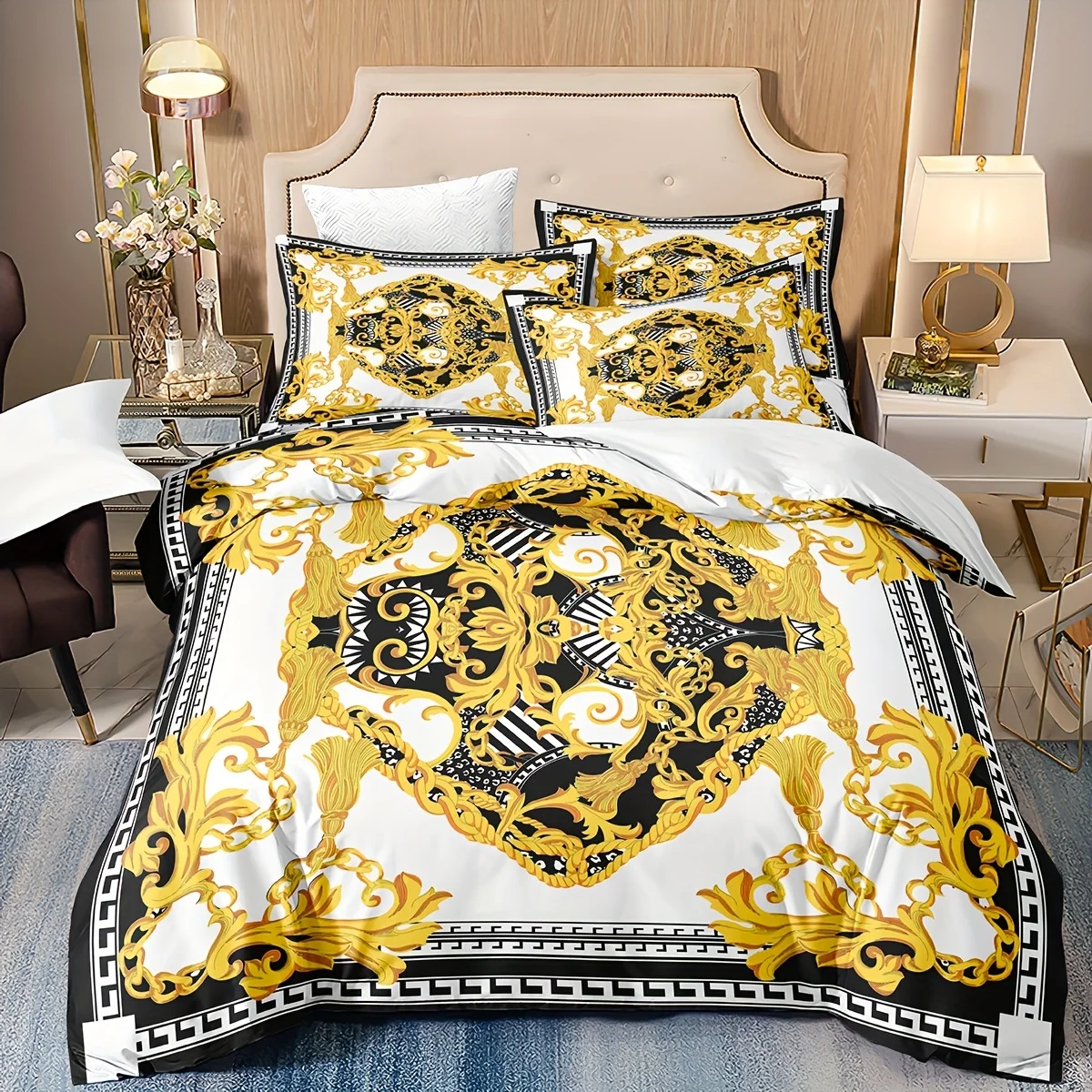 3pcs Luxury Fashion Duvet Cover Set Classical Golden Chain Print Bedding Ultra-Soft Comfortable Breathable Duvet Cover