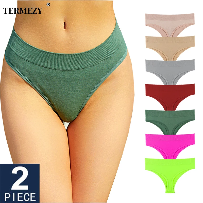 TERMEZY 2Pcs/Lot Women Sexy 7 Color Panties Low-waist Comfort Underwear G-String Thong Breathable Lingerie Temptation Intimates