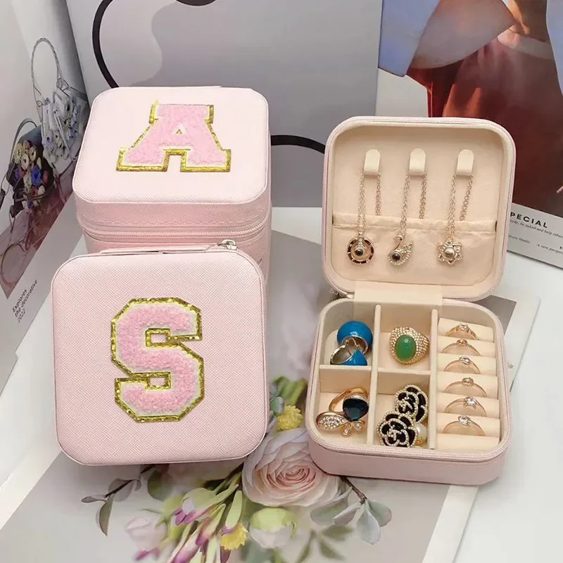 Mini Jewelry Storage Box Bridesmaid Gift Ideas Travel Jewelry Case Initial Letter with Name Birthday Party Box Mother\'s Day Gift