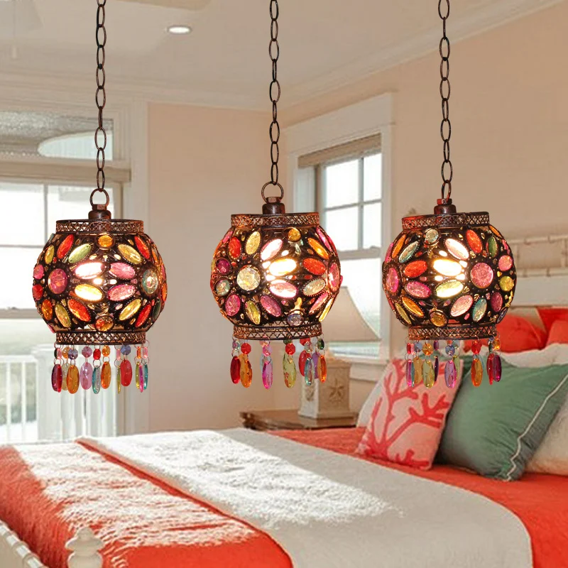 

Turkish Pendant Light Vintage Art Deco Colorful Stained Glass Lampshade Romantic Hanging Lamp Lantern for Dining room Bedroom