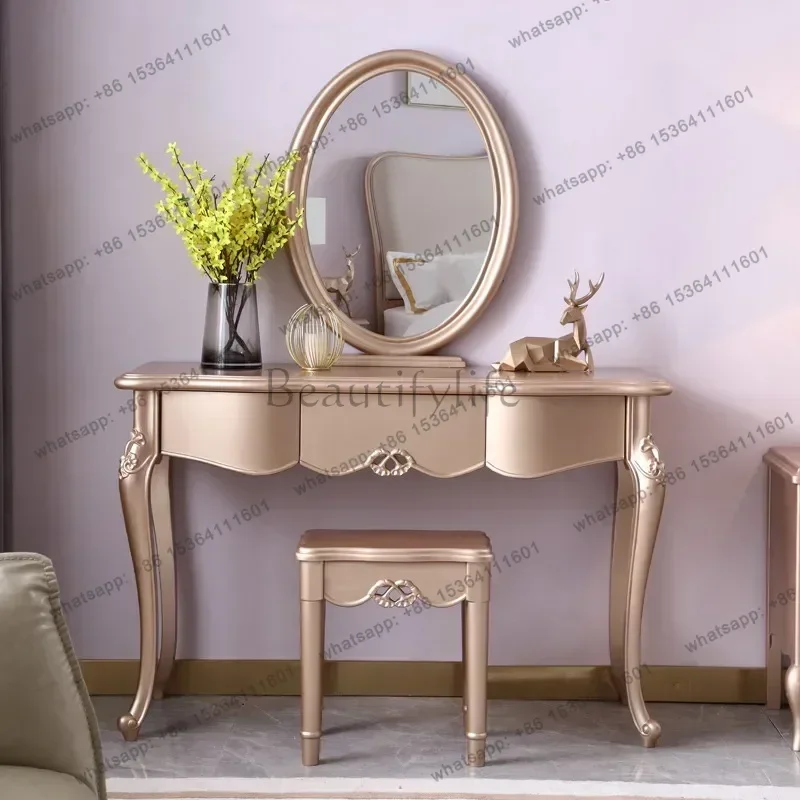 12Wood Mirrors Dresser Modern European Women Stool Wood Dresser Sets Storage Luxury Girls Texture Coiffeuse De Chambre Furniture