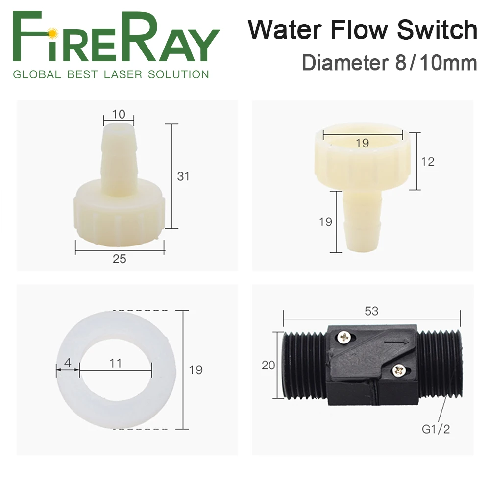 FireRay Water Flow Sensor Switch Sensor Pressure Controller Automatic Circulation Pump Thread Connector for CO2 Laser Tube