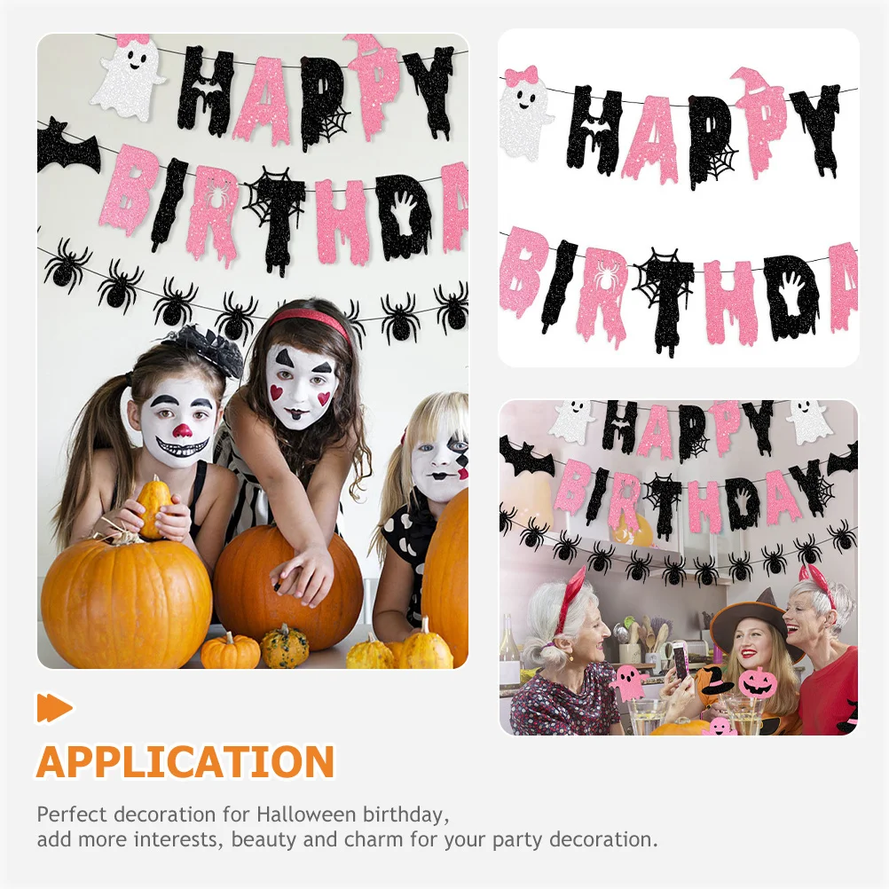 

1Set Halloween Birthday Party Banner Decoration Supplies Pink Garland Create Intensive Happy Atmosphere Birthday Decorations