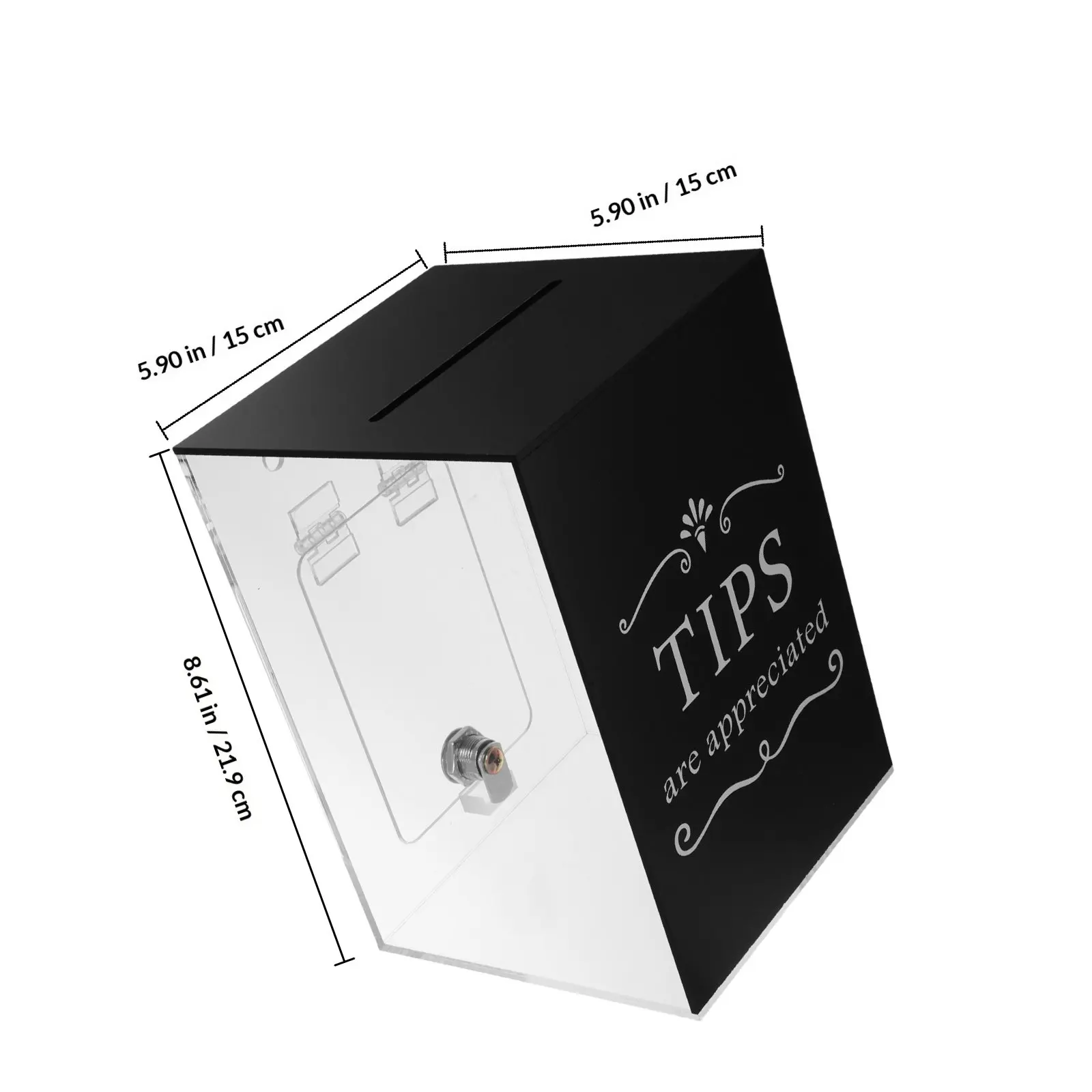 Acrylic Tip Box Transparent Money Storage Container Secure Lock Slot for Bars Restaurants Donation Suggestion Collection