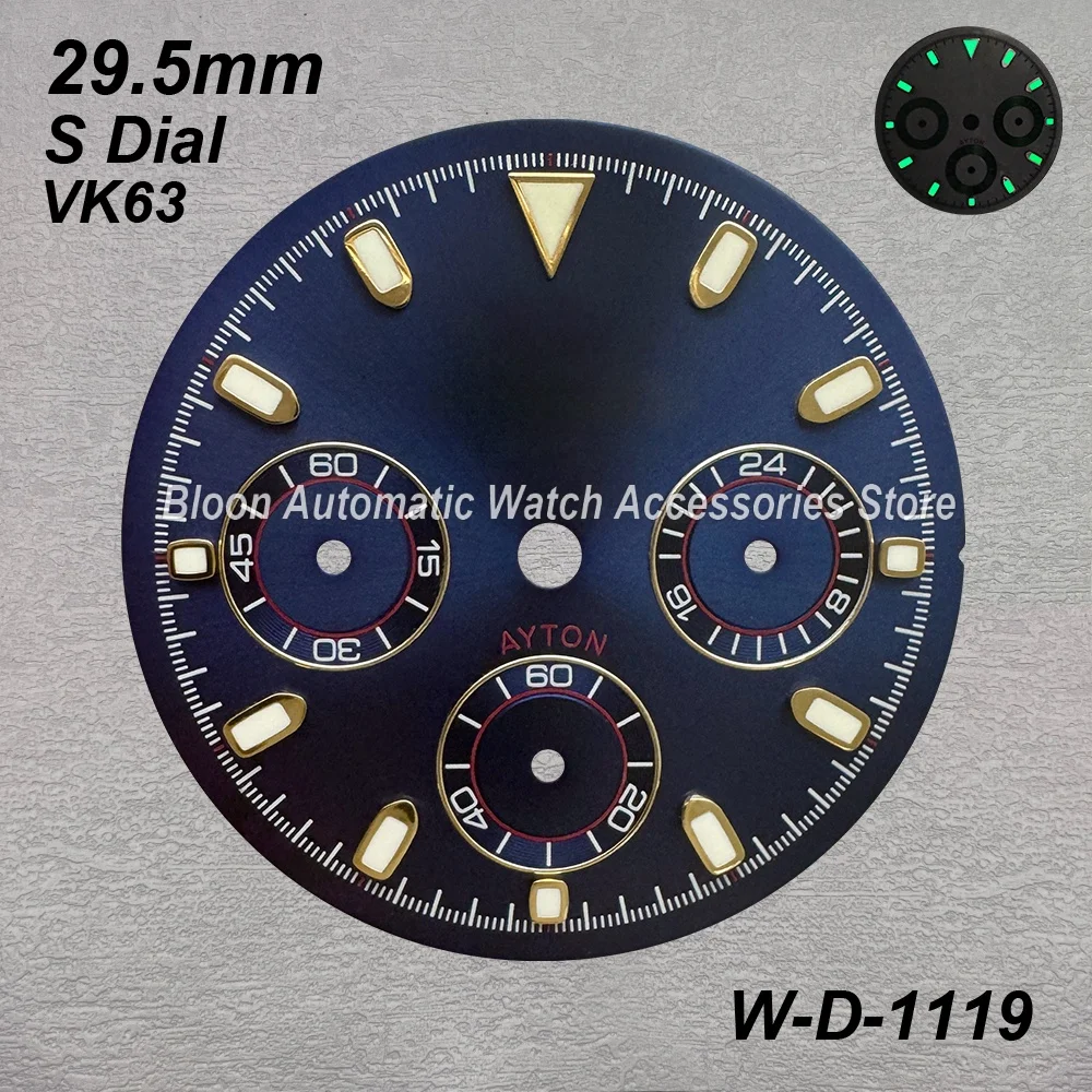 29.5mm S Logo High Quality Panda DTN Dial Fit VK63 Movement Green Luminous Watch Modification Accessories