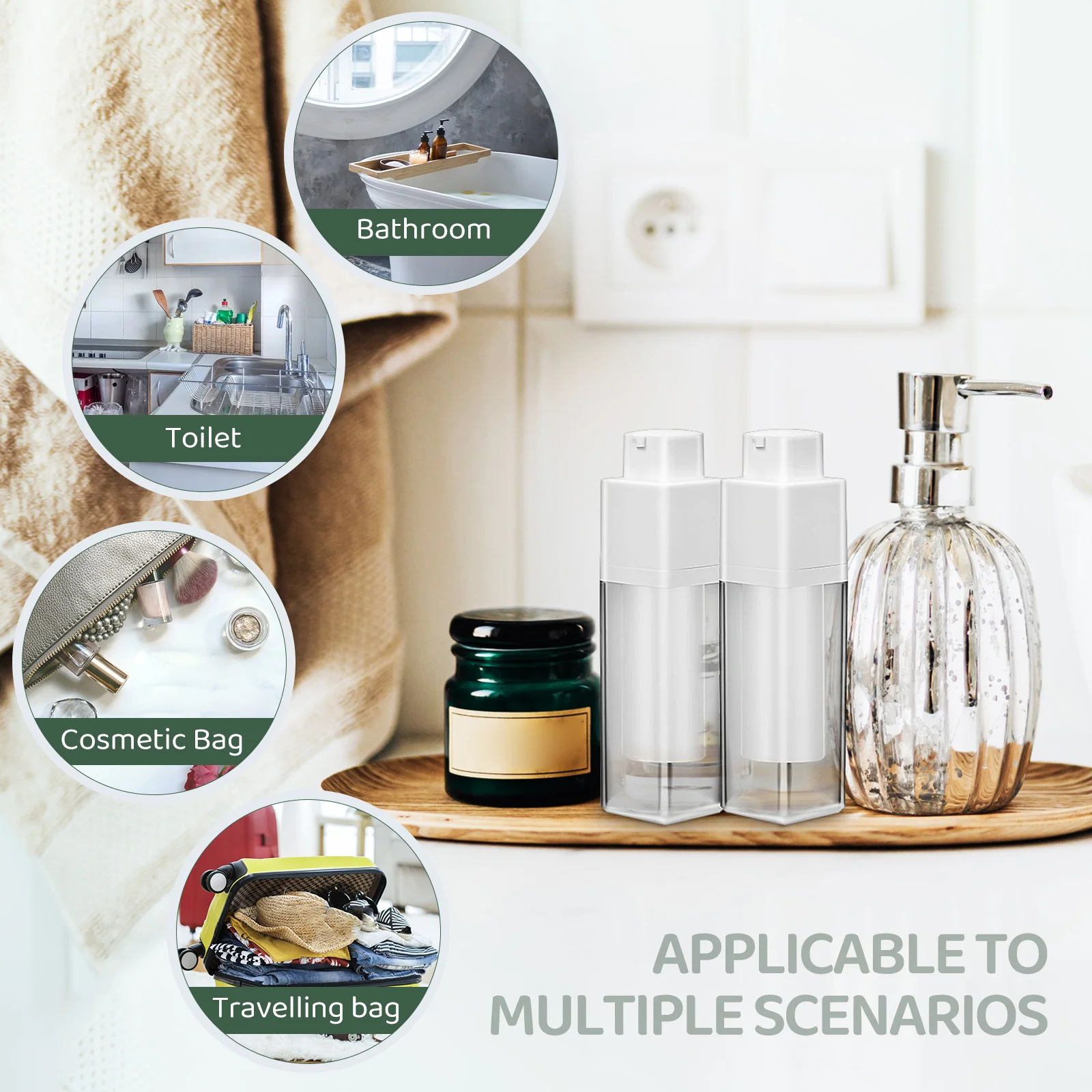 2 pcs Airless Pump Bottles Frosted Refillable Travel Lotion Containers Compact Lightweight For Toiletry Storage Durable Empty