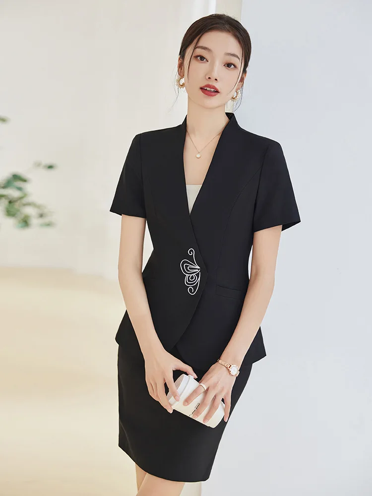 High Sense Business Suit Women's Retro New Chinese Embroidery Work Clothes Hotel Front Desk Reception Overall Suit