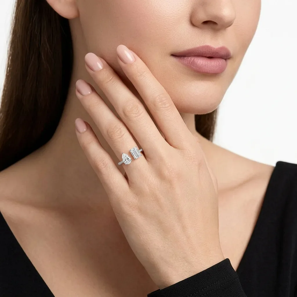 S925 Sterling Silver Moissanite Ring for Women Teardrop Water Drop Design D Color VVS1 GRA Certified Adjustable Fine Jewelry