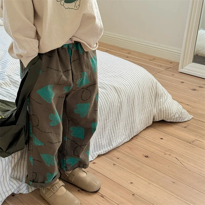 

2025 New Autumn Baby Boys Cartoon Printed Trousers Korean Style Children Loose Casual Pants Kids Clothes