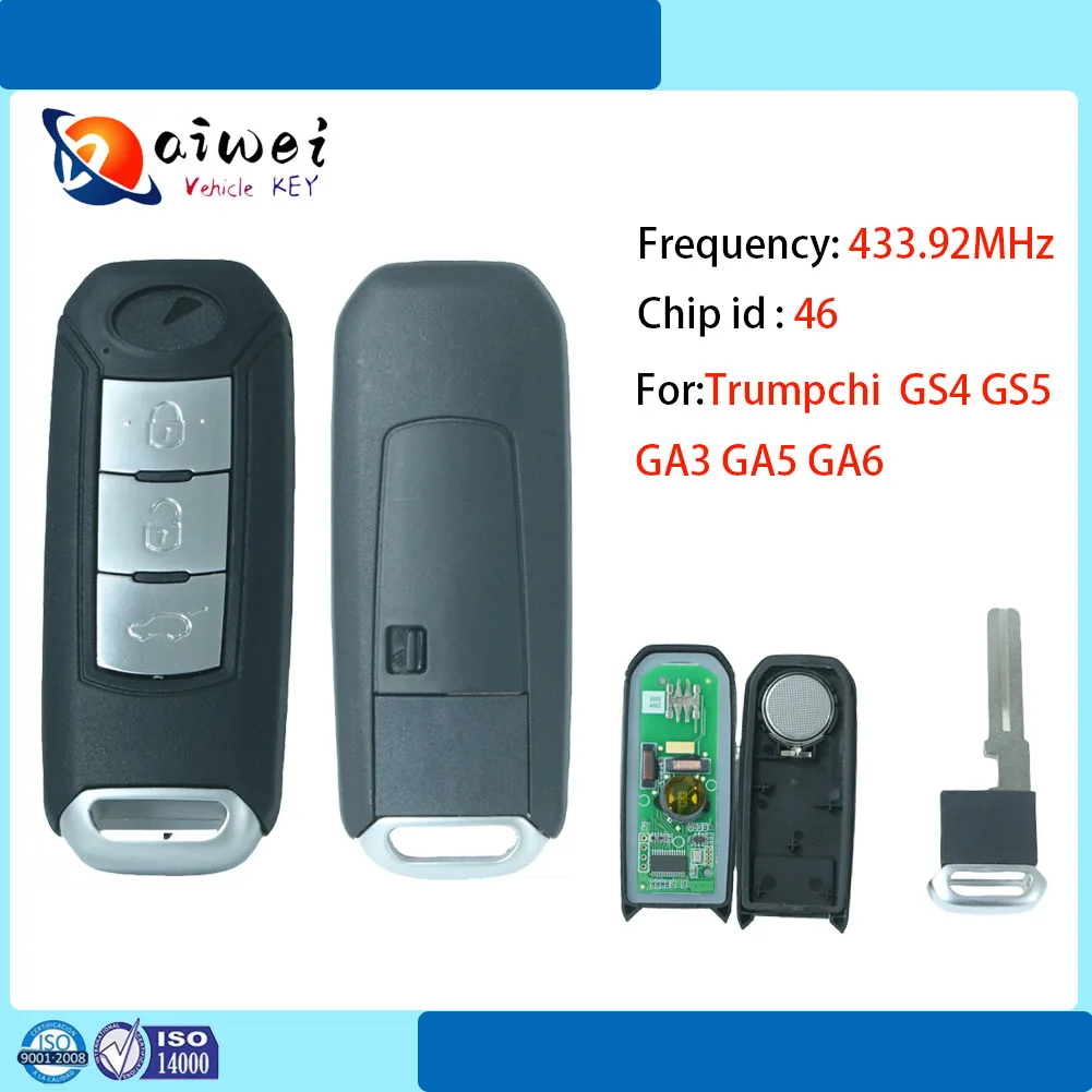 

for GAC Trumpchi Car keyless smart remote control key suitable GS4 GS5 GA3 GA5 GA6 Car Intelligent Remote Key 433.92MHZ Chip
