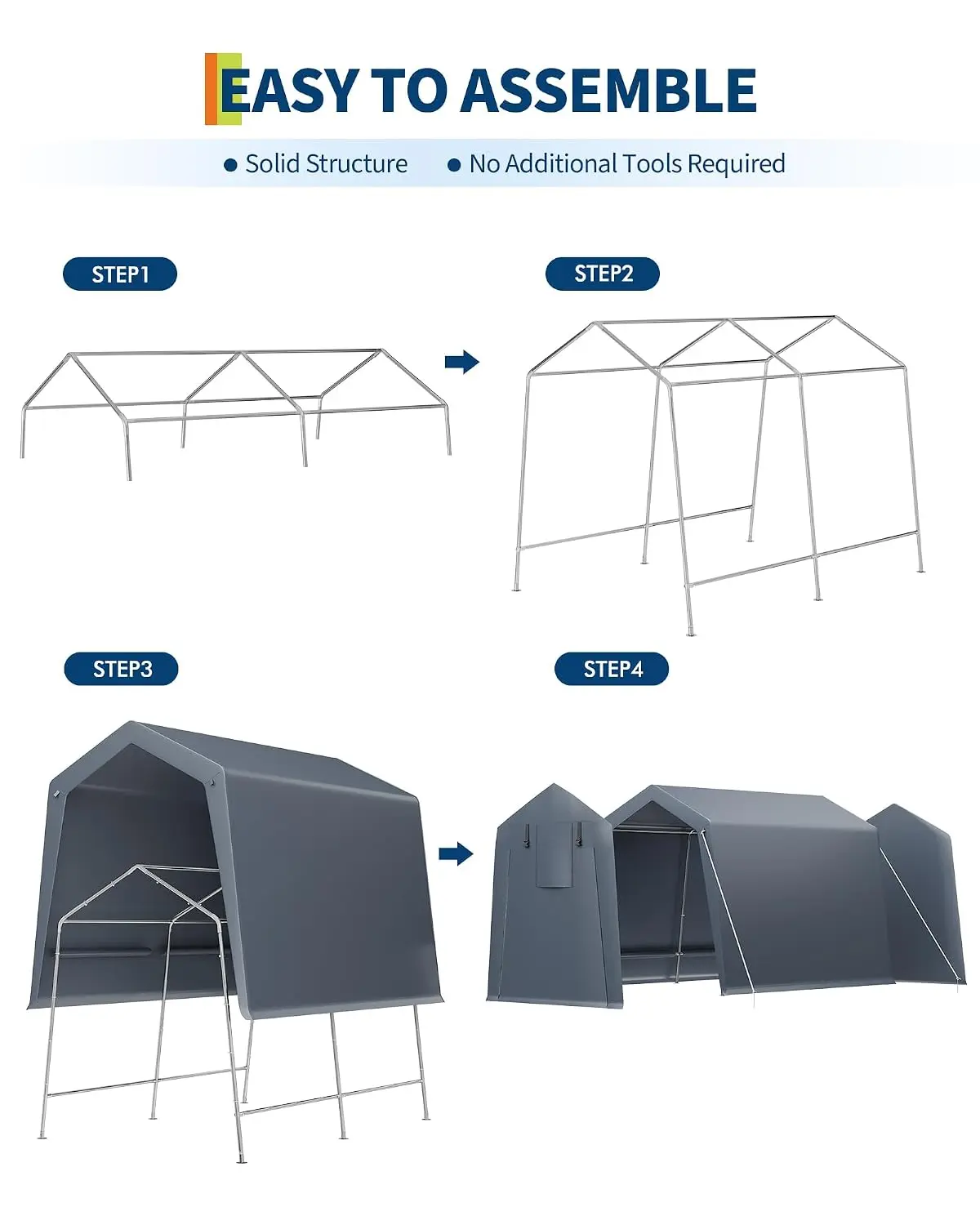 7x10FT Heavy Duty Carport Motorcycle Shed Outdoor Waterproof Bike Tent Roll-Up Door Portable Garage Ventilation, Customized