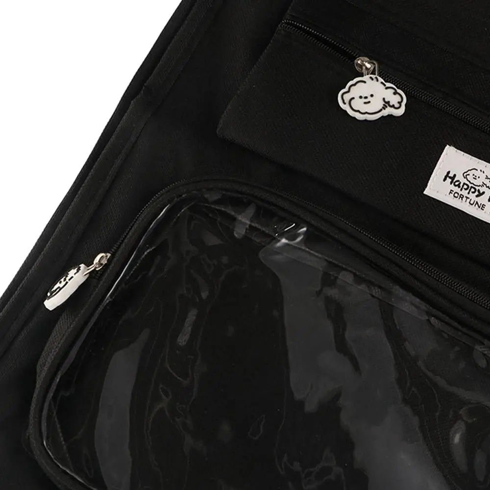 

Canvas Student Tote Bag Multi-pocket Transparent Hand-held School Bag Large Capacity Casual Canvas Storage Handbag Students