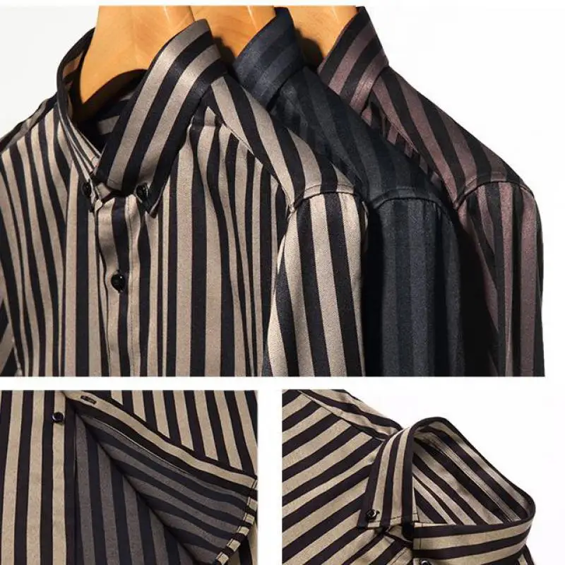 M-XXXXXL Plus Size Men's Slim Fit Single Breasted Notch Lapel Striped Long Sleeve Dress Shirt Formal & Casual Business Wear