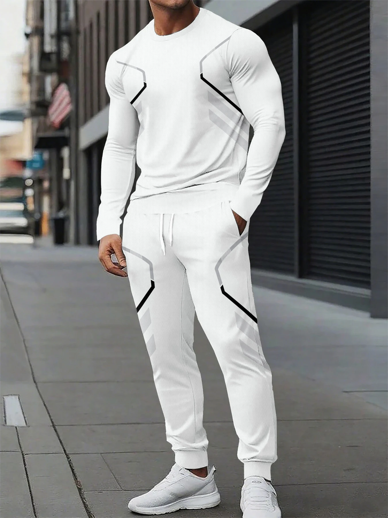 The new men's round-neck sweatshirt set for Spring and Autumn 2025 features street fashion and comfort with 3D pattern printing