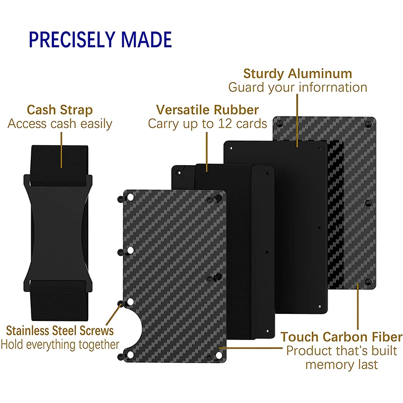 New Carbon Fiber Card Holder Men RFID Blocking ID Credit Card Holder with Cash Strap Slim Minimalist Business Cardholder Wallet