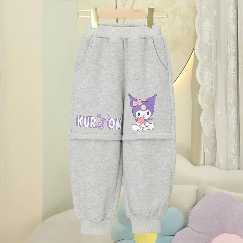 MINISO Kuromi-Sweat à capuche et pantalon à manches longues, anime Kawaii, sourire, dessin animé mignon, t-shirt épaissi, jouets cadeaux, automne, hiver, 2 pièces