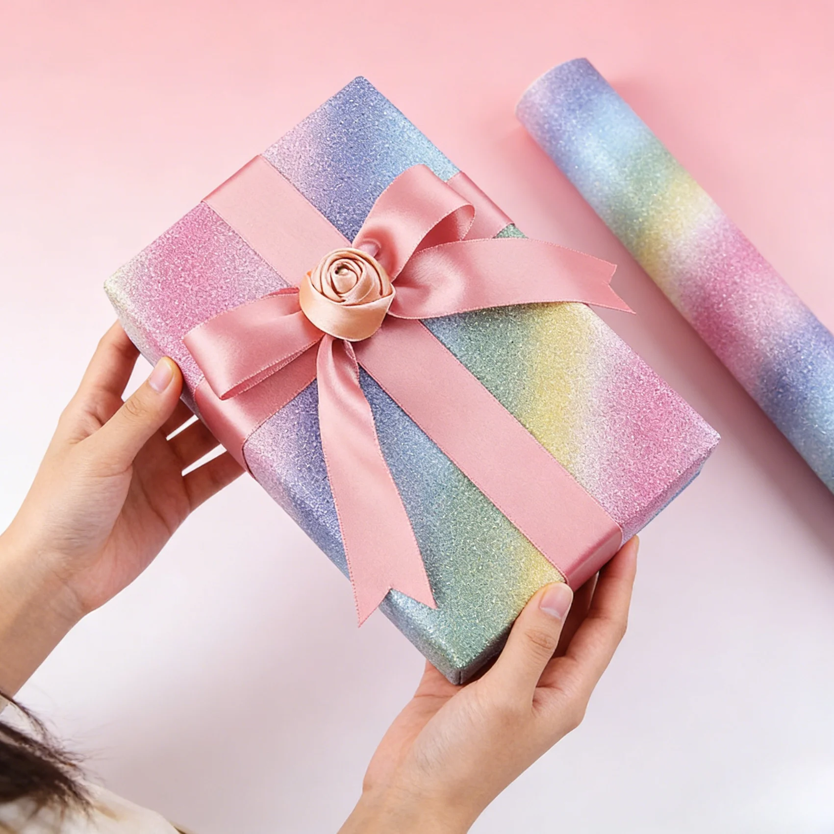 5pcs Rainbow Color Wrapping Paper - 50×70cm, Christmas, Birthday, Party - Rainbow Gradient Pattern, Bulk