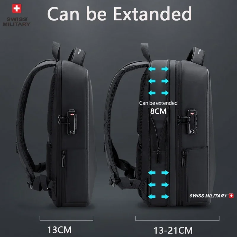 Marca Militar Suíça Mochila Laptop, Mochila Casual Impermeável Anti-Roubo, Carregamento USB, Homens Business Travel Bag